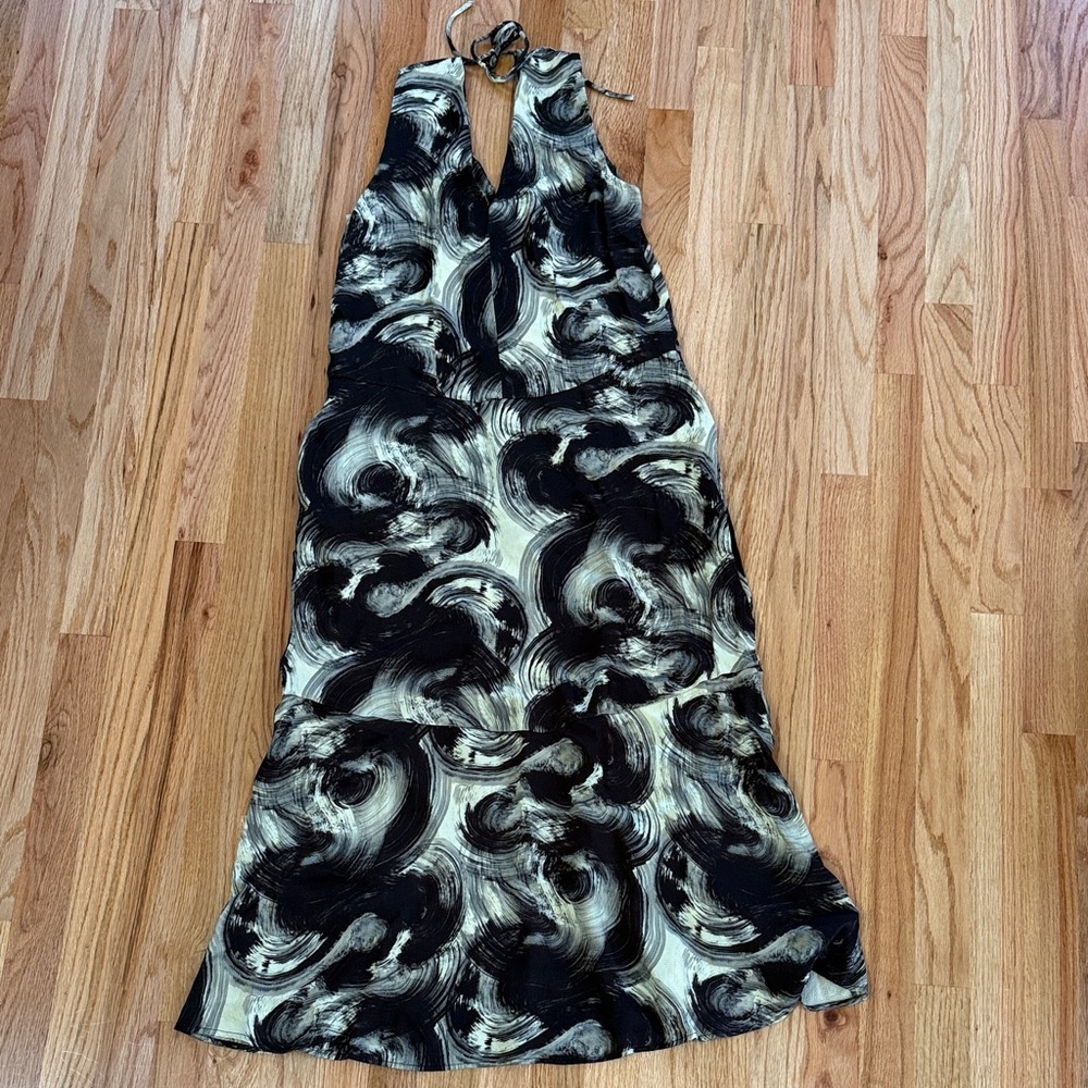 Everlane Black and Yellow tie back hammered satin viscose dress